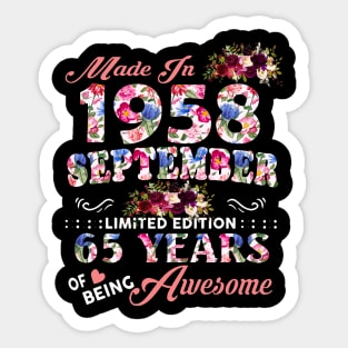 Flower Made In 1958 September 65 Years Of Being Awesome Sticker